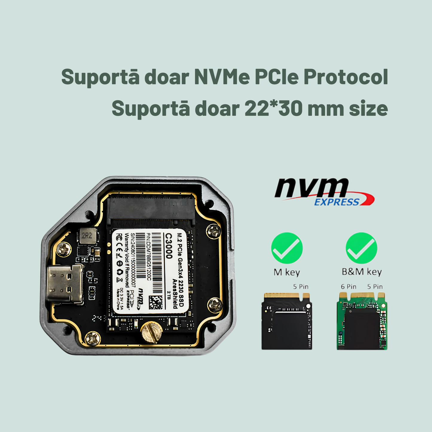 A.Shield Rack - Carcasă SSD M.2 2230 NVMe USB 3.2 Gen 2 Type-C