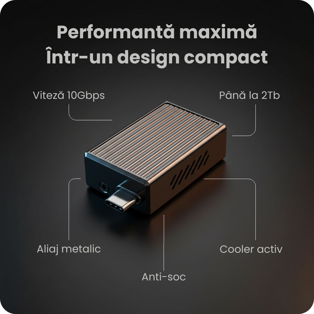 Rack extern SSD NVMe M.2 2230 A.Shield Air – răcire activă cu ventilator, USB-C 3.2 Gen2 10Gbps, până la 2TB (fără SSD)