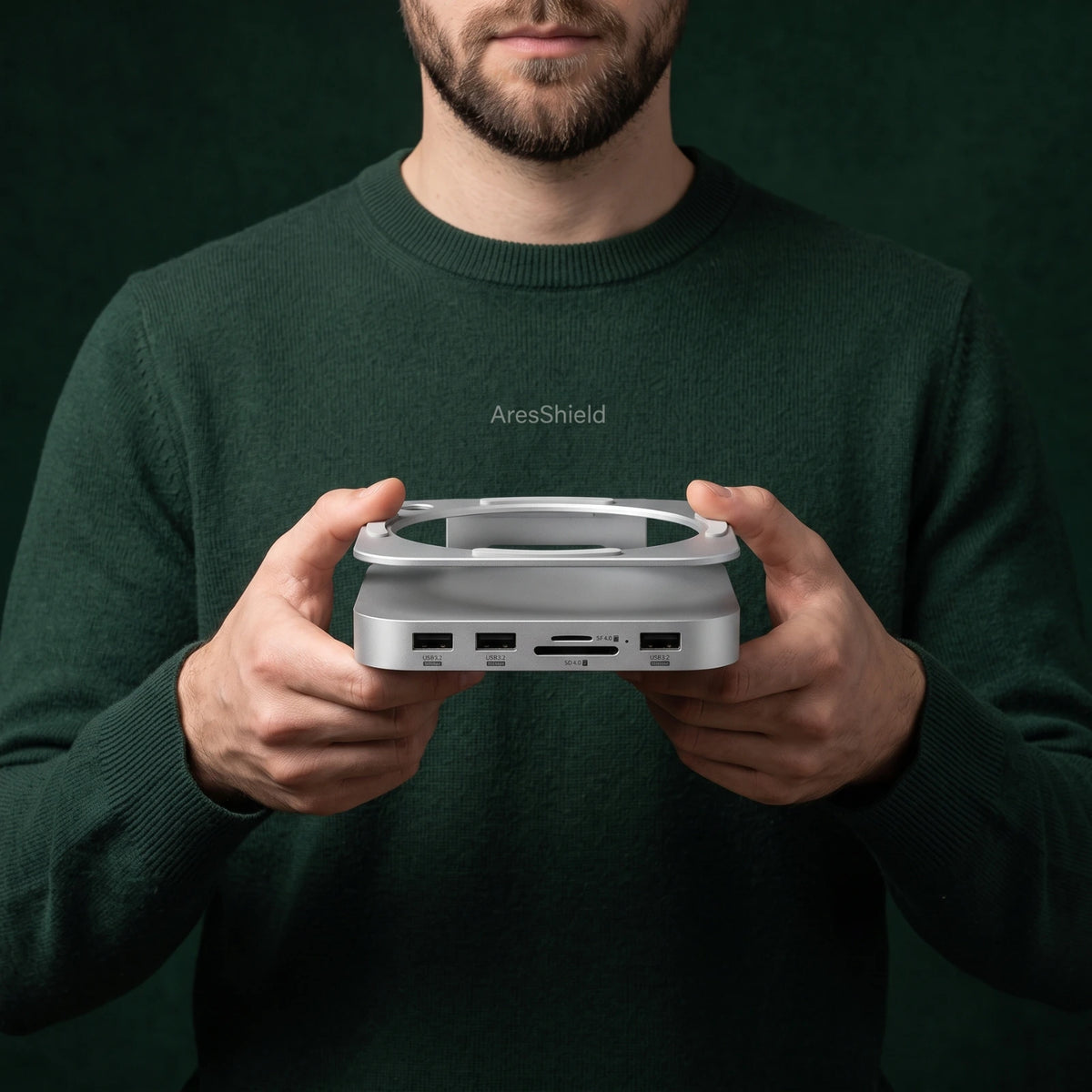 Dock/Hub USB-C A.Shield pentru Mac Mini M4/M4 Pro – aluminiu, slot SSD NVMe până la 8TB, HDMI 4K, USB 10Gbps, SD/TF