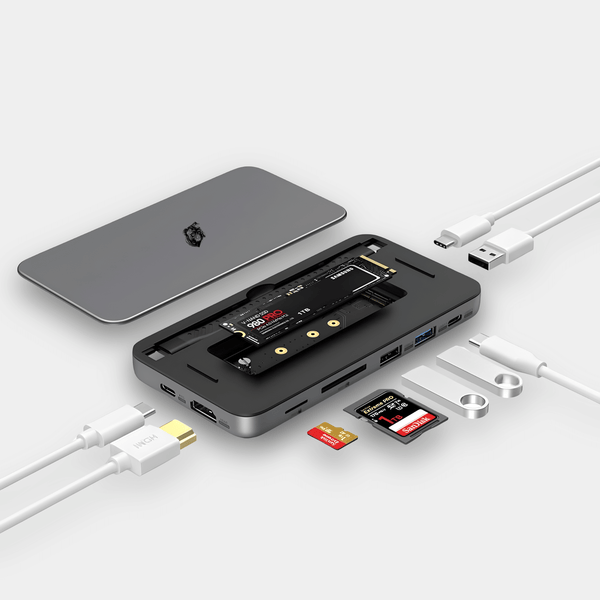 Dock USB-C 9-în-1 A.Shield One cu Slot SSD M.2 NVMe – HDMI 4K@60Hz, 100W PD, USB-C & USB-A