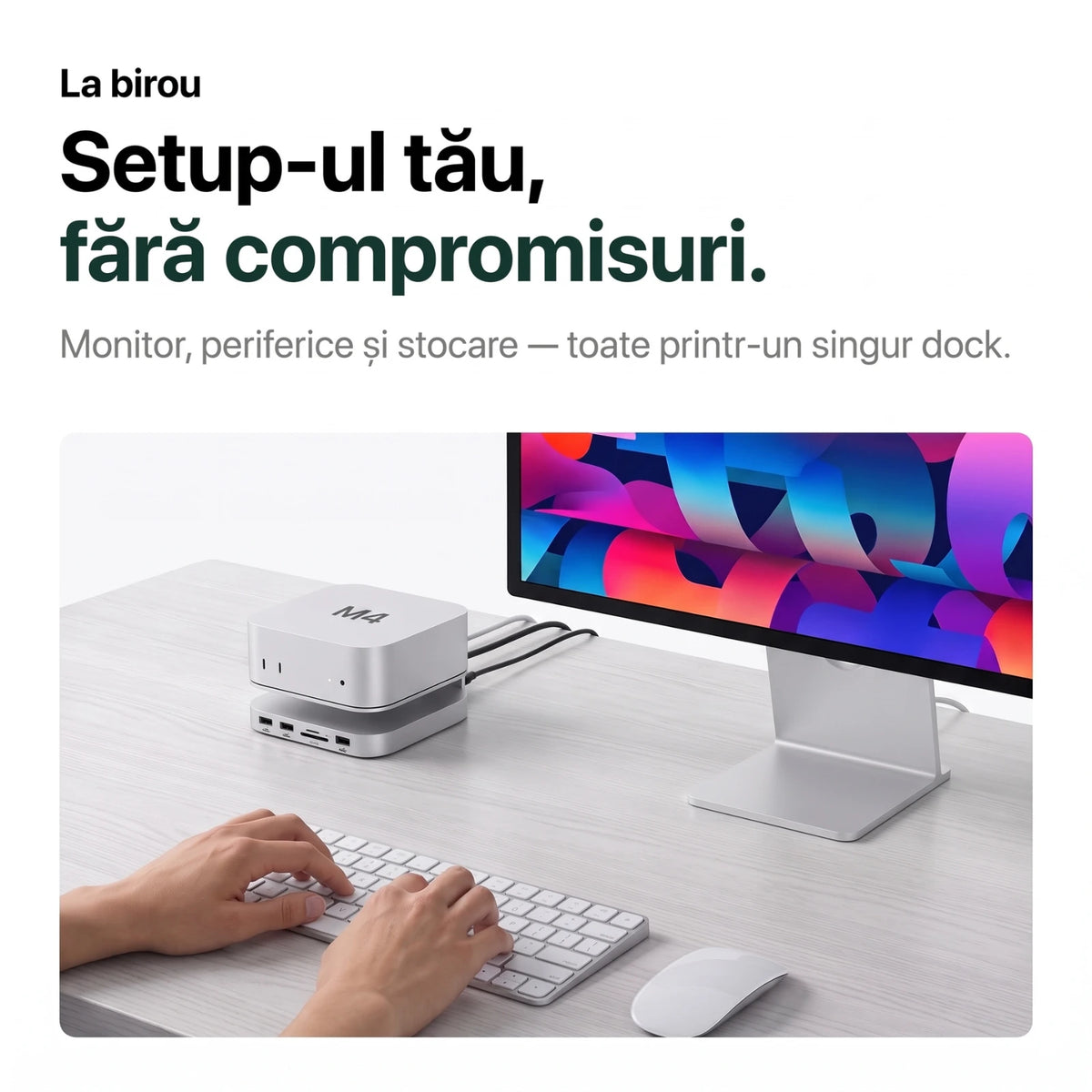 Dock/Hub USB-C A.Shield pentru Mac Mini M4/M4 Pro – aluminiu, slot SSD NVMe până la 8TB, HDMI 4K, USB 10Gbps, SD/TF