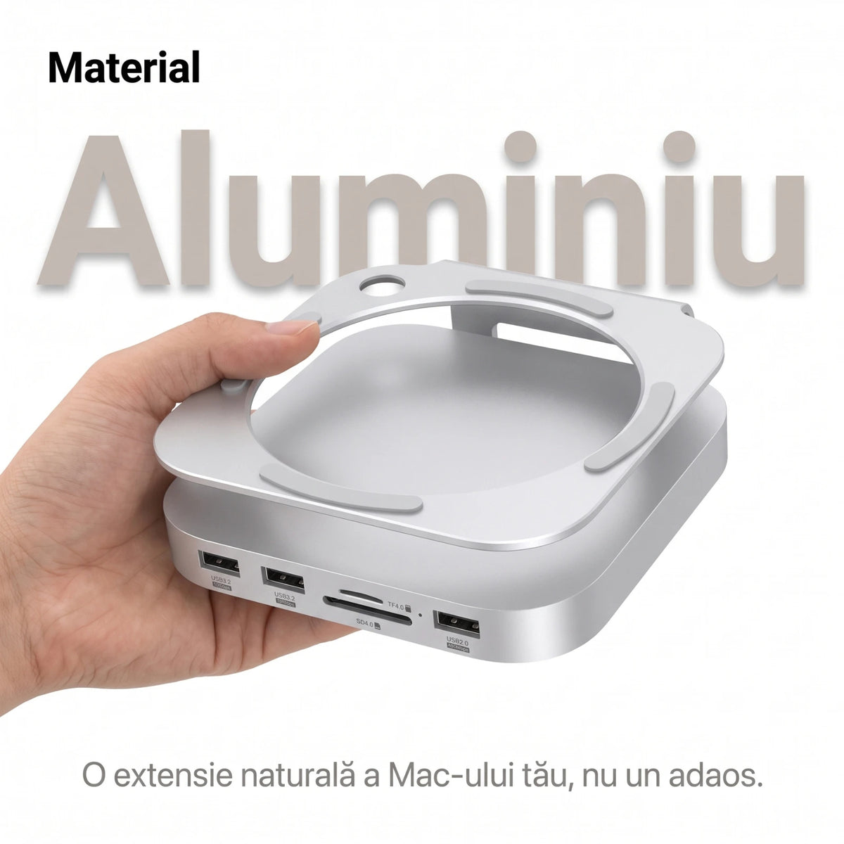 Dock/Hub USB-C A.Shield pentru Mac Mini M4/M4 Pro – aluminiu, slot SSD NVMe până la 8TB, HDMI 4K, USB 10Gbps, SD/TF