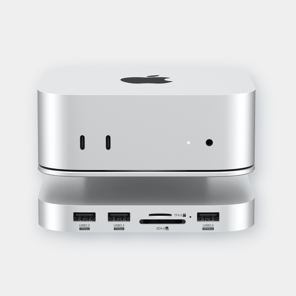 Dock/Hub USB-C A.Shield pentru Mac Mini M4/M4 Pro – aluminiu, slot SSD NVMe până la 8TB, HDMI 4K, USB 10Gbps, SD/TF