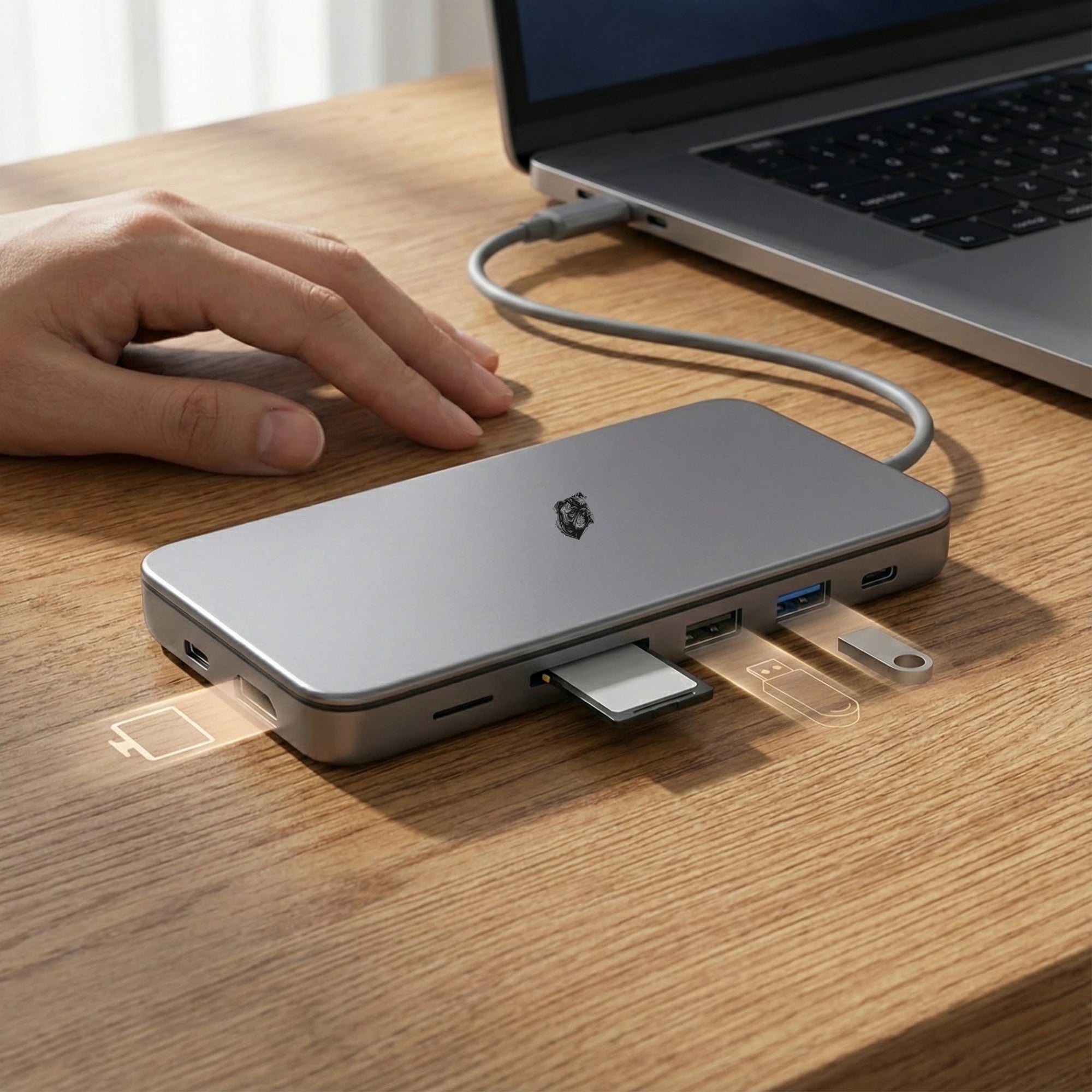 Dock USB-C 9-în-1 A.Shield One cu Slot SSD M.2 NVMe – HDMI 4K@60Hz, 100W PD, USB-C & USB-A