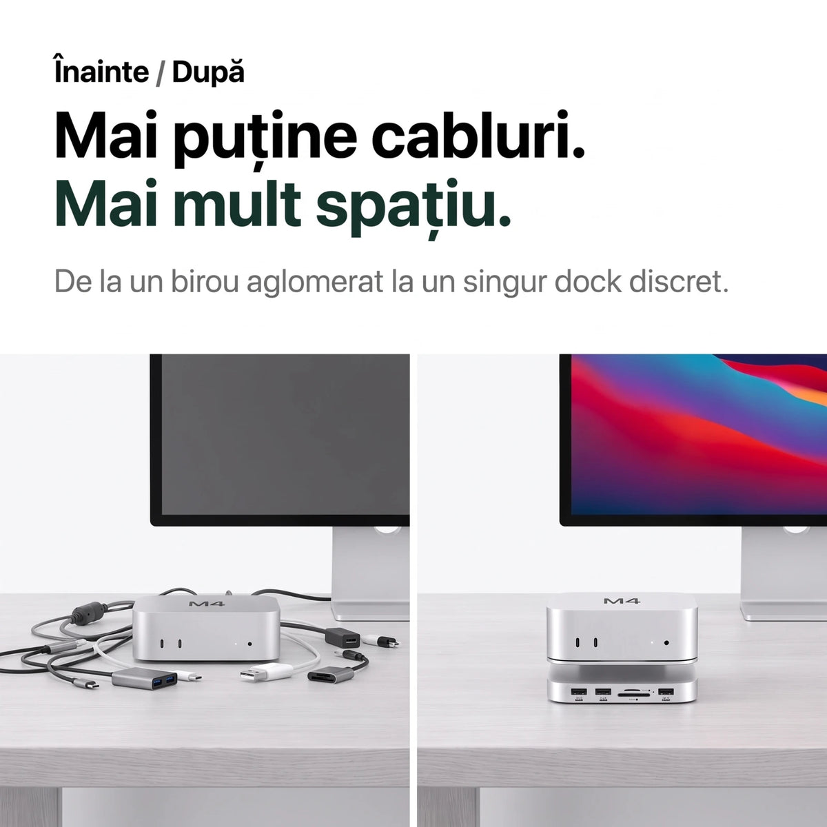 Dock/Hub USB-C A.Shield pentru Mac Mini M4/M4 Pro – aluminiu, slot SSD NVMe până la 8TB, HDMI 4K, USB 10Gbps, SD/TF