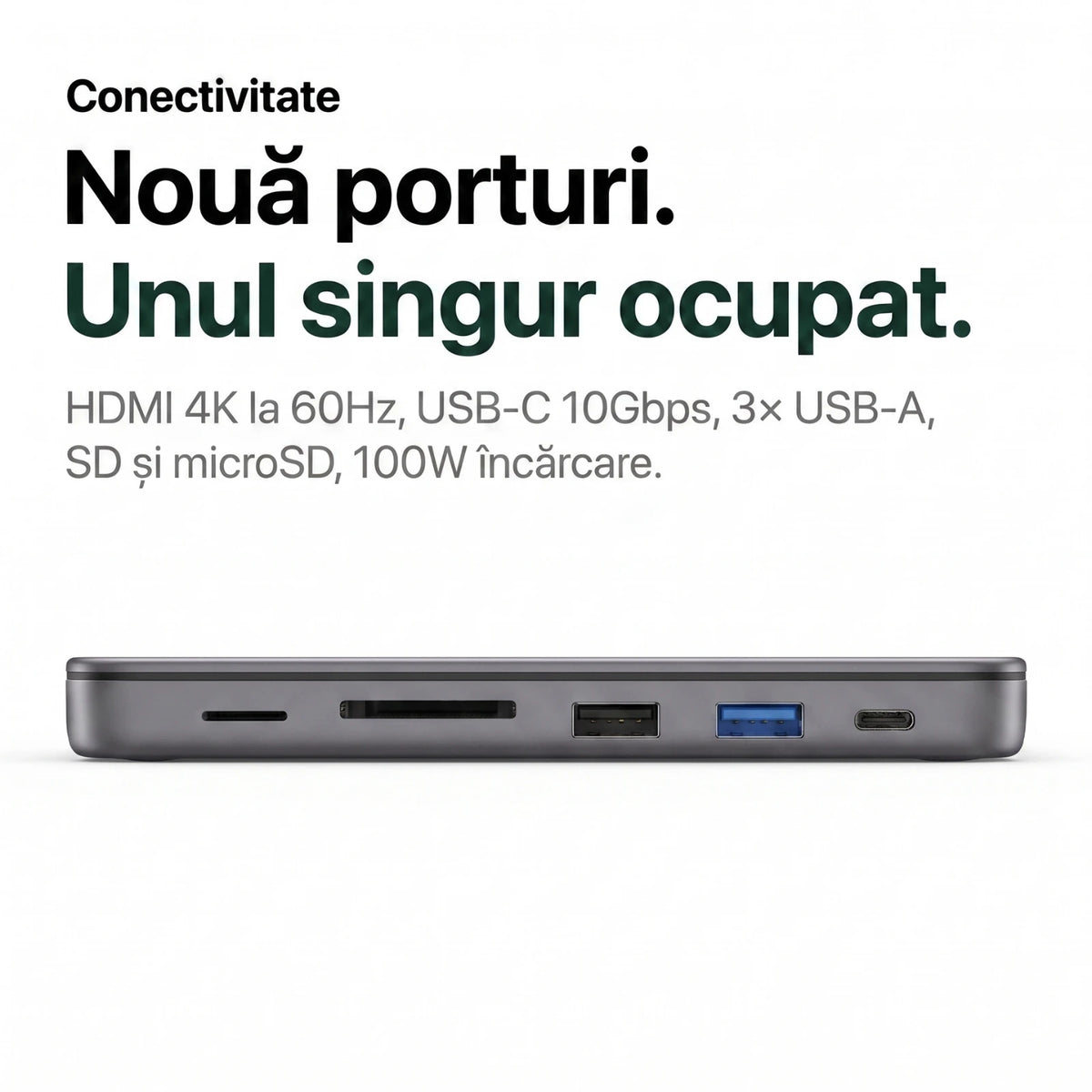 Hub USB-C 9-în-1 cu Slot SSD M.2 NVMe – AresShield One