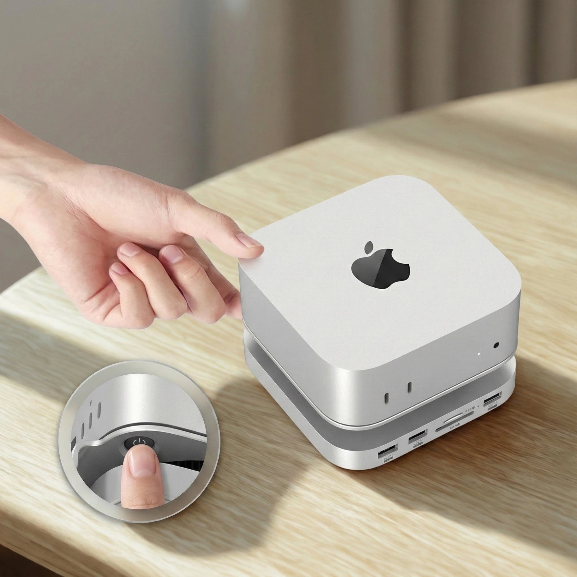 Dock/Hub USB-C A.Shield pentru Mac Mini M4/M4 Pro – aluminiu, slot SSD NVMe până la 8TB, HDMI 4K, USB 10Gbps, SD/TF