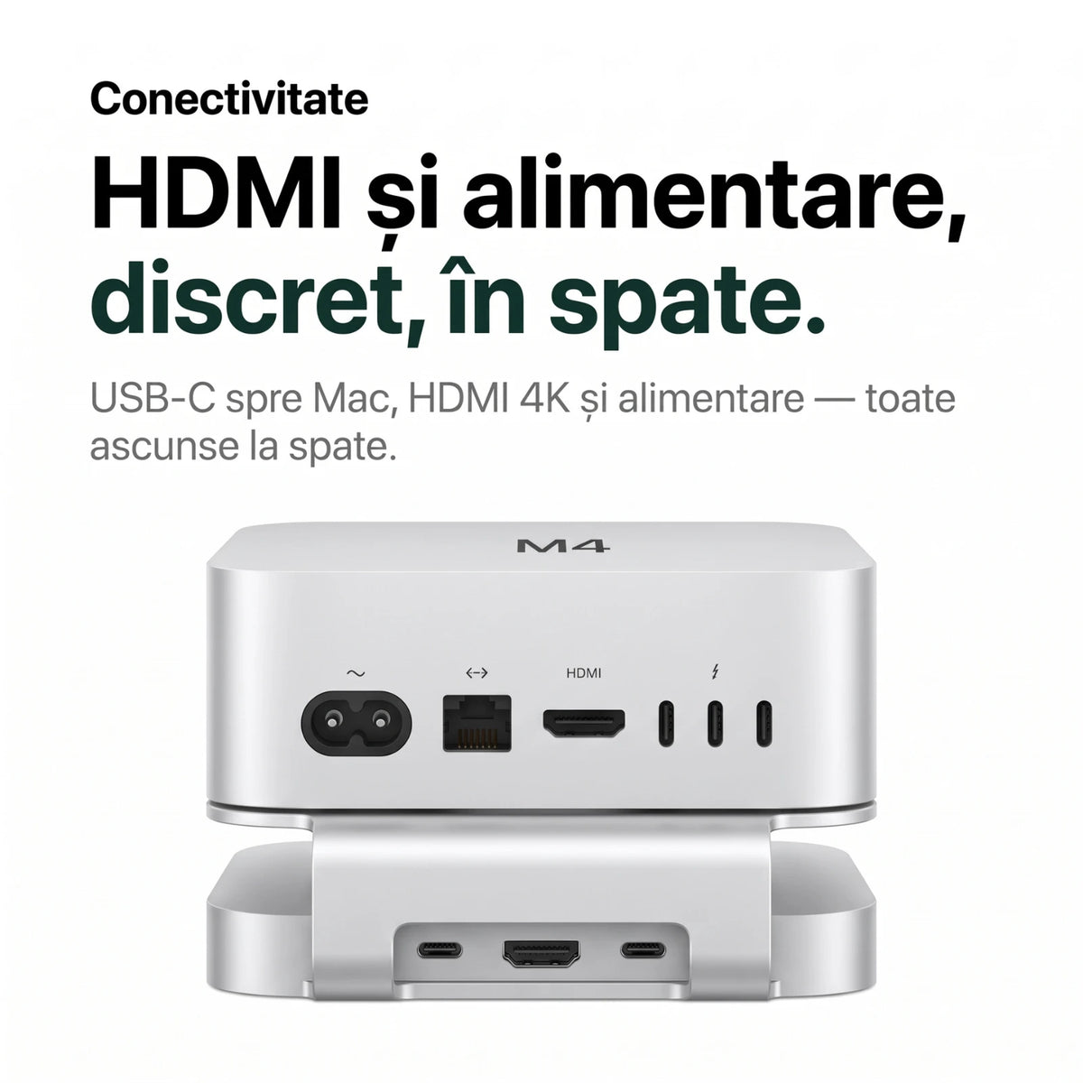 Dock/Hub USB-C A.Shield pentru Mac Mini M4/M4 Pro – aluminiu, slot SSD NVMe până la 8TB, HDMI 4K, USB 10Gbps, SD/TF