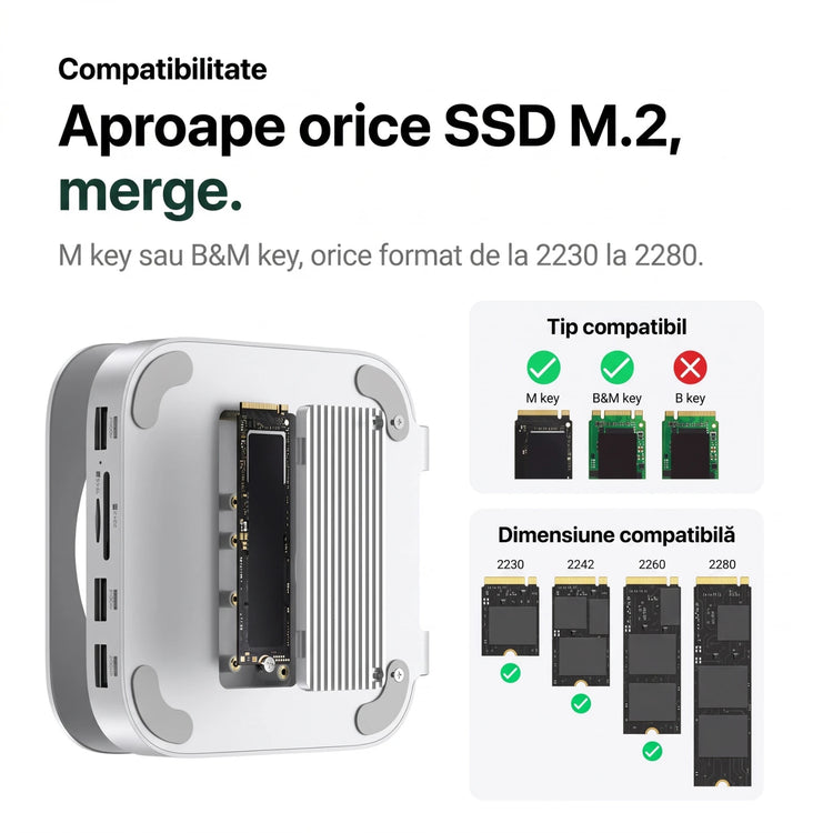 A.Shield USB-C Dock/Hub for Mac Mini M4/M4 Pro – Aluminum, NVMe SSD Slot up to 8TB, 4K HDMI, 10Gbps USB, SD/TF