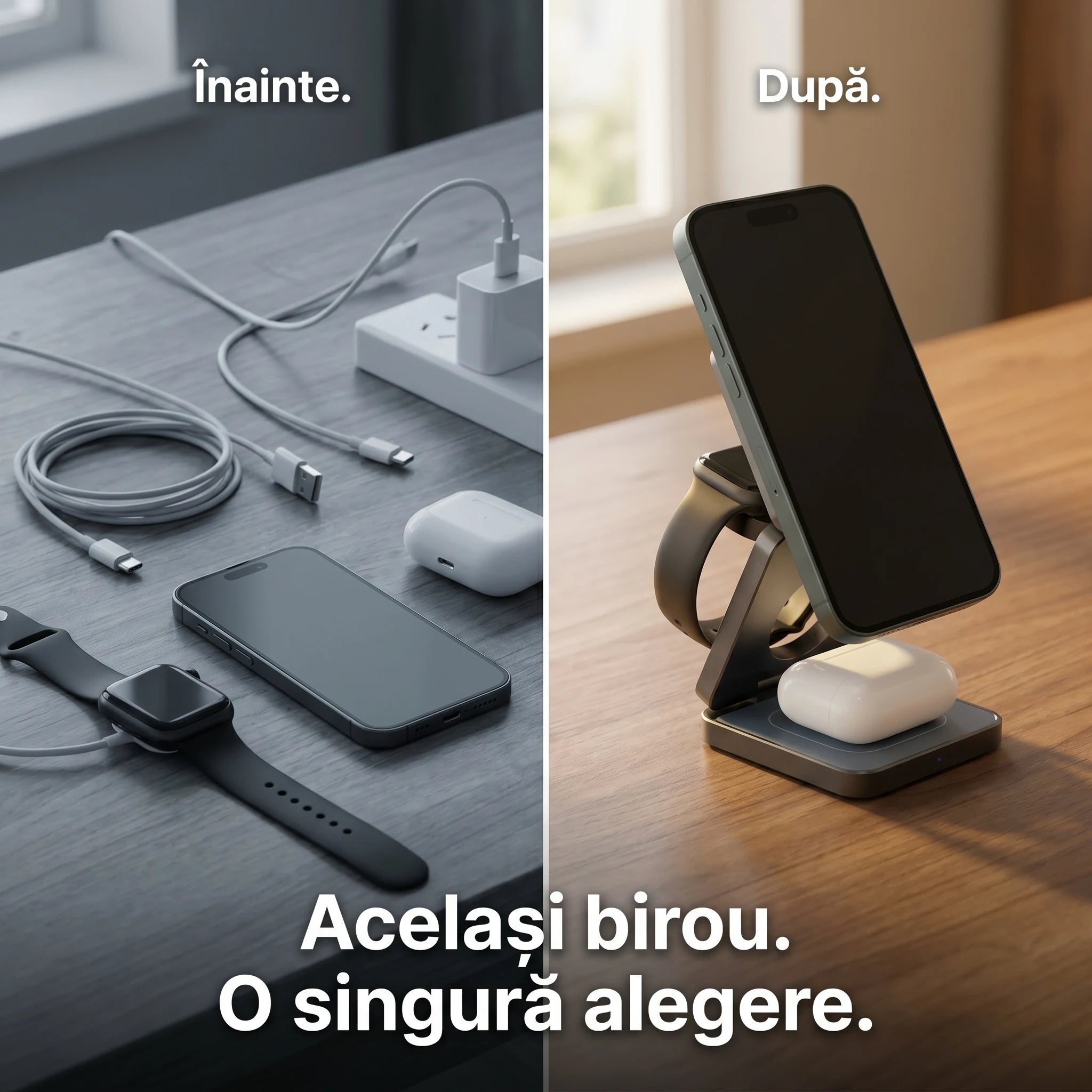 Încărcător Wireless 3-în-1 MagSafe 25W | iPhone, Apple Watch, AirPods — A.Shield Ghost