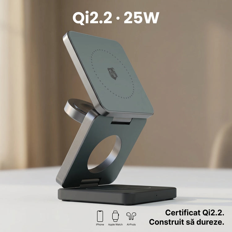 3-in-1 MagSafe 25W Wireless Charger | iPhone, Apple Watch, AirPods — A.Shield Ghost