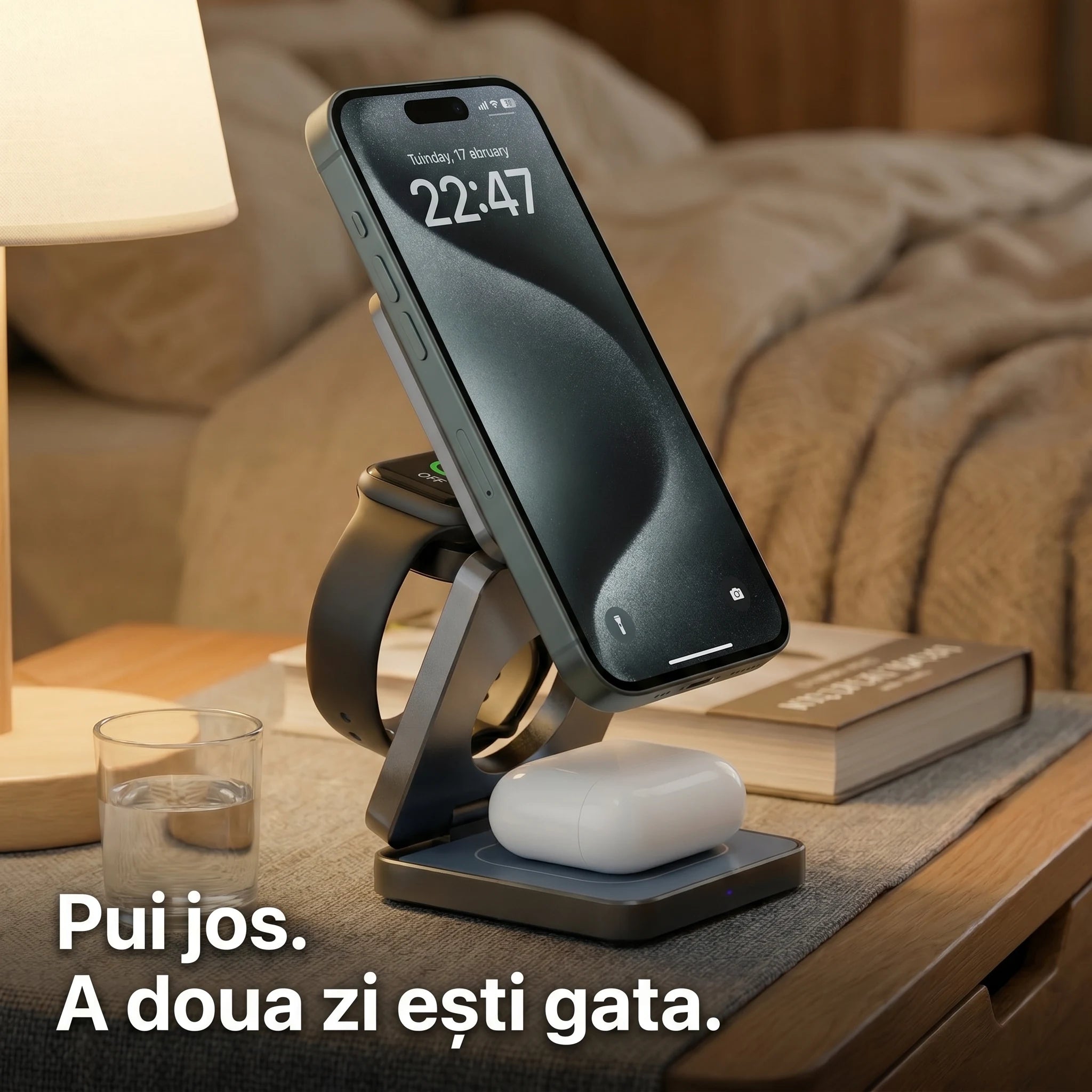 Încărcător Wireless 3-în-1 MagSafe 25W | iPhone, Apple Watch, AirPods — A.Shield Ghost