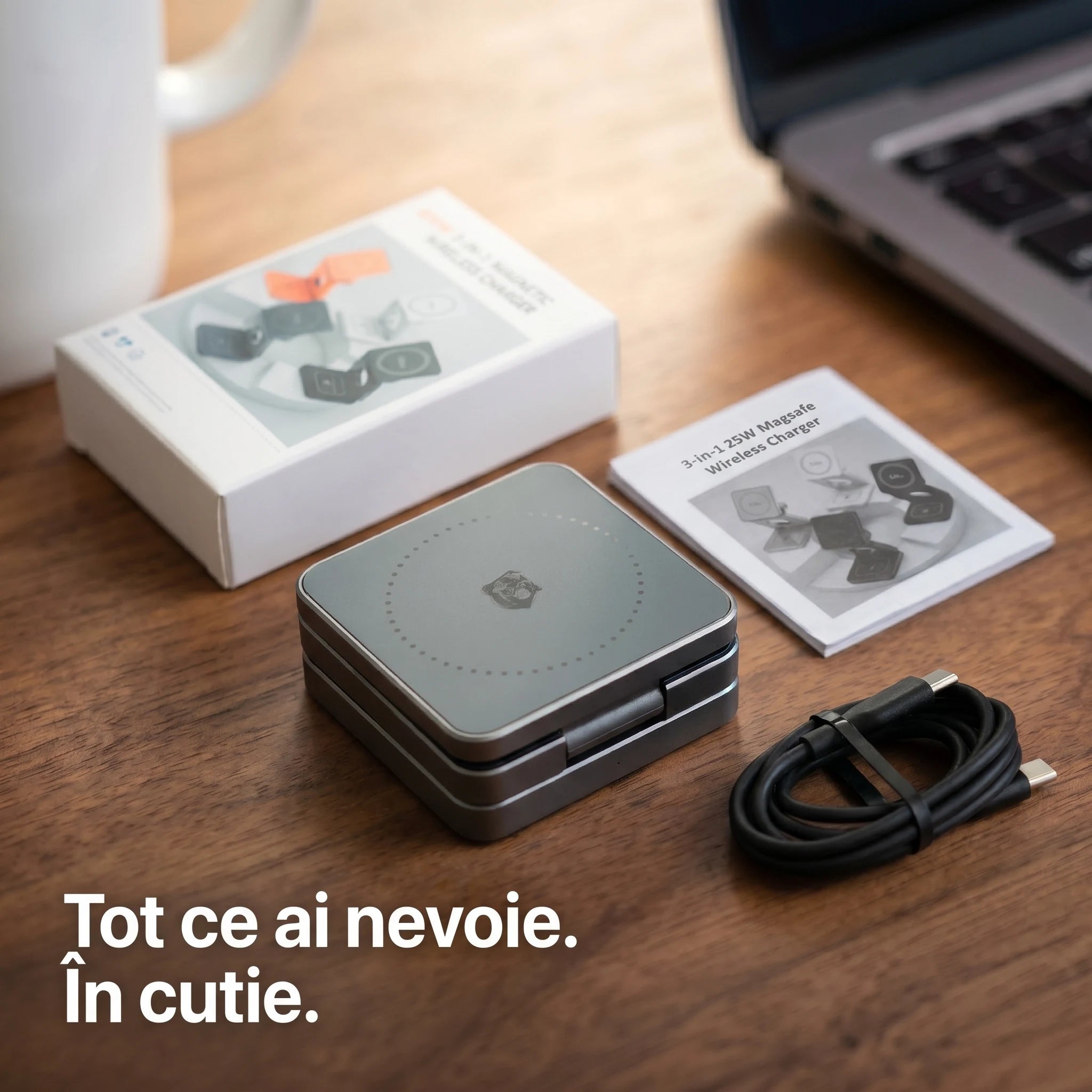 Încărcător Wireless 3-în-1 MagSafe 25W | iPhone, Apple Watch, AirPods — A.Shield Ghost