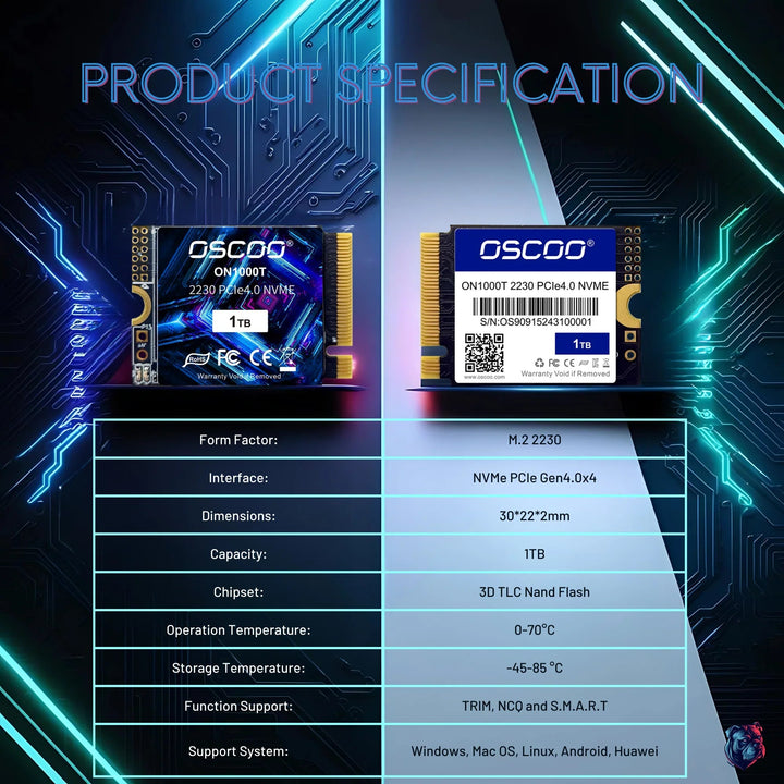 OSCOO M.2 NVMe PCIe Gen4.0 2230 SSD - AresShield