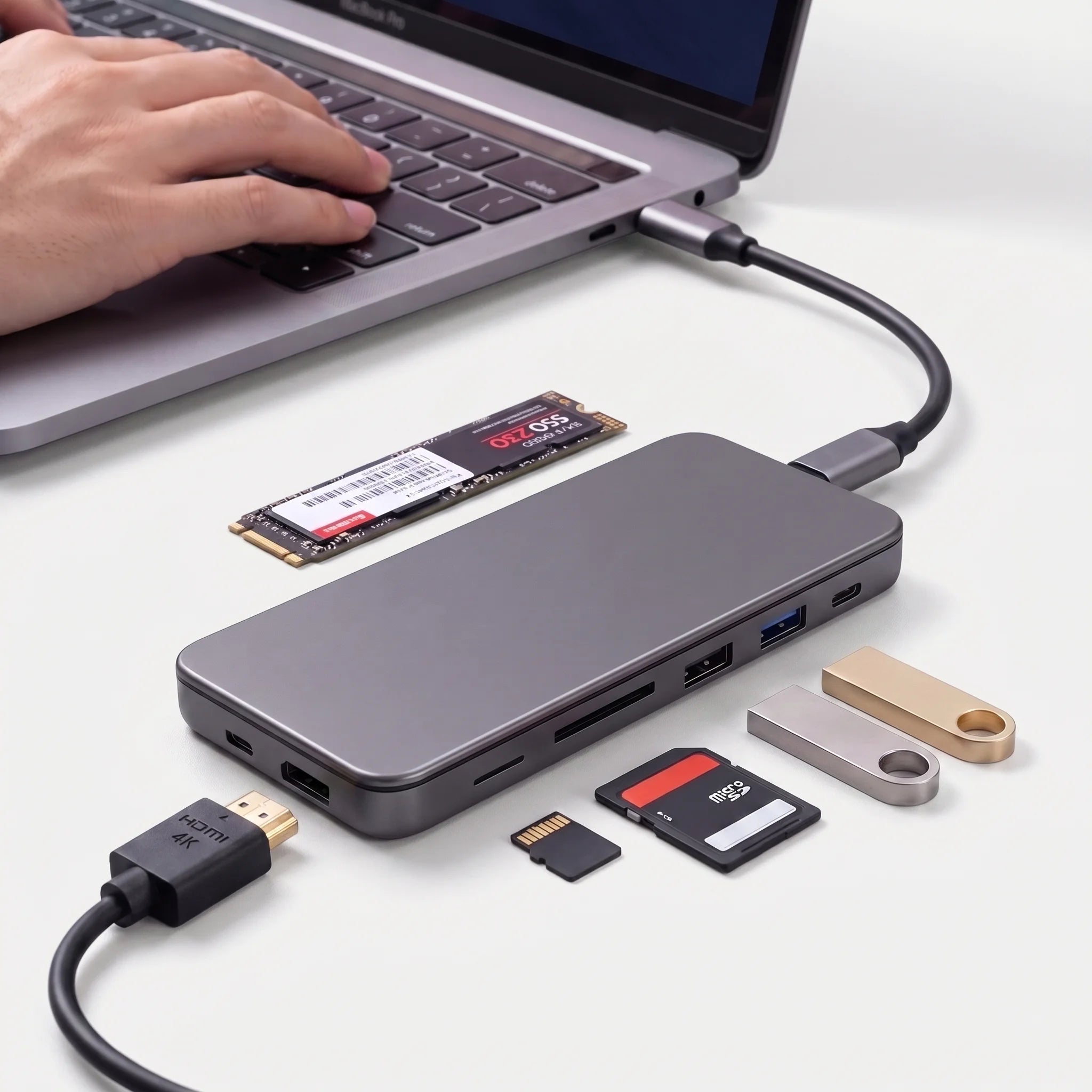 Hub USB-C 9-în-1 cu Slot SSD M.2 NVMe – AresShield One